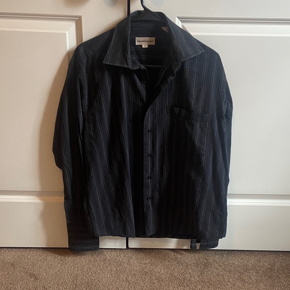 Pronto Uomo Black Shirt with White Dot Stripes